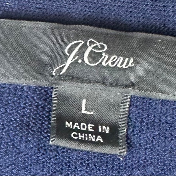 J Crew Cardigan Sweater Large 12 14 Merino Wool Navy Blue Piping Claire Preppy - Picture 3 of 4
